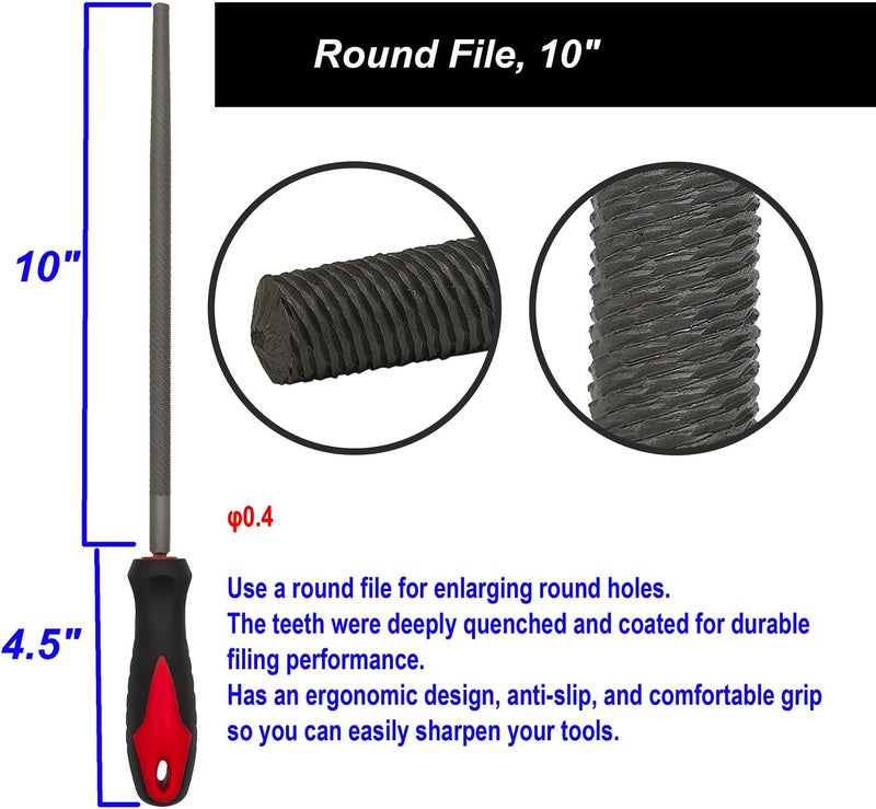 VASTOOLS Bastard Metal Files,10In. Half Round,Flat,Round,American Pattern Files,T12 Hardened Steel, for Deburring,Ideal for Tools,Wood, Metal, Plastic, - Image 4